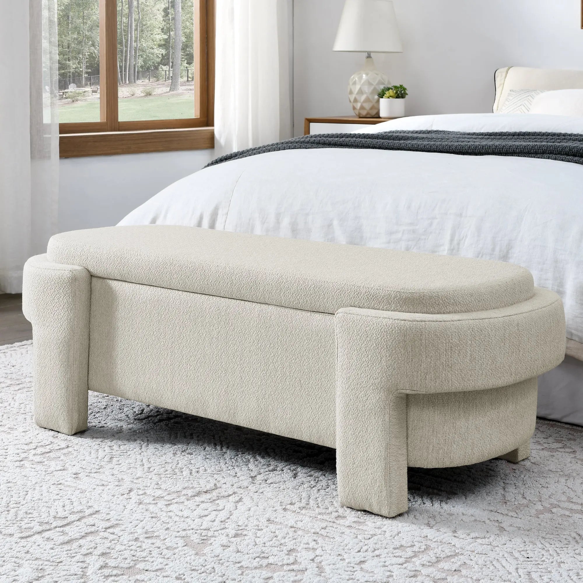 Bellemave® Linen Fabric Upholstered Bench with Large Storage Space - Bellemave