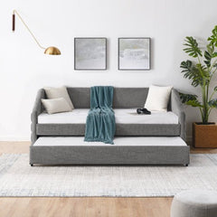 Bellemave® Linen Fabric Upholstered Tufted Daybed with Trundle Bed - Bellemave