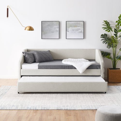 Bellemave® Linen Fabric Upholstered Tufted Daybed with Trundle Bed - Bellemave