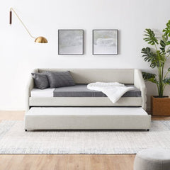 Bellemave® Linen Fabric Upholstered Tufted Daybed with Trundle Bed - Bellemave