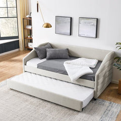 Bellemave® Linen Fabric Upholstered Tufted Daybed with Trundle Bed - Bellemave