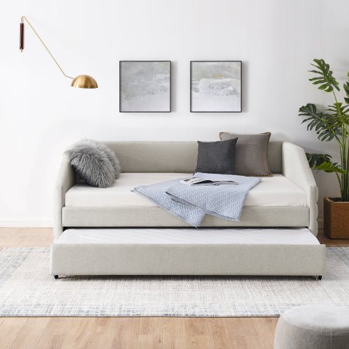Bellemave® Linen Fabric Upholstered Tufted Daybed with Trundle Bed - Bellemave
