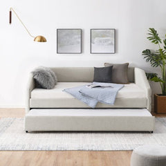 Bellemave® Linen Fabric Upholstered Tufted Daybed with Trundle Bed - Bellemave
