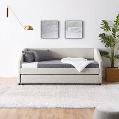 Bellemave® Linen Fabric Upholstered Tufted Daybed with Trundle Bed - Bellemave