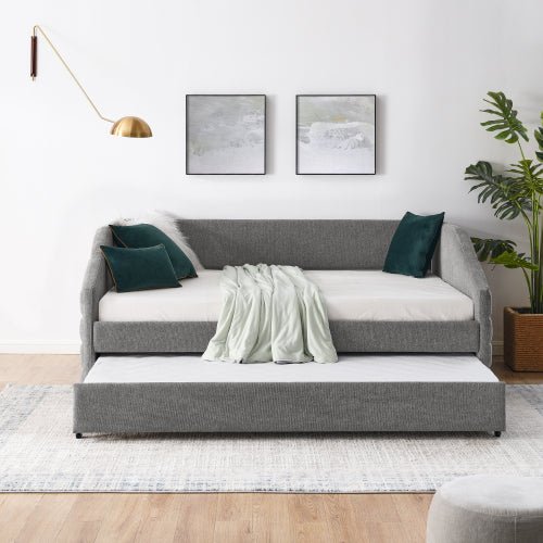 Bellemave® Linen Fabric Upholstered Tufted Daybed with Trundle Bed - Bellemave