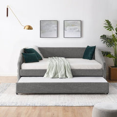 Bellemave® Linen Fabric Upholstered Tufted Daybed with Trundle Bed - Bellemave