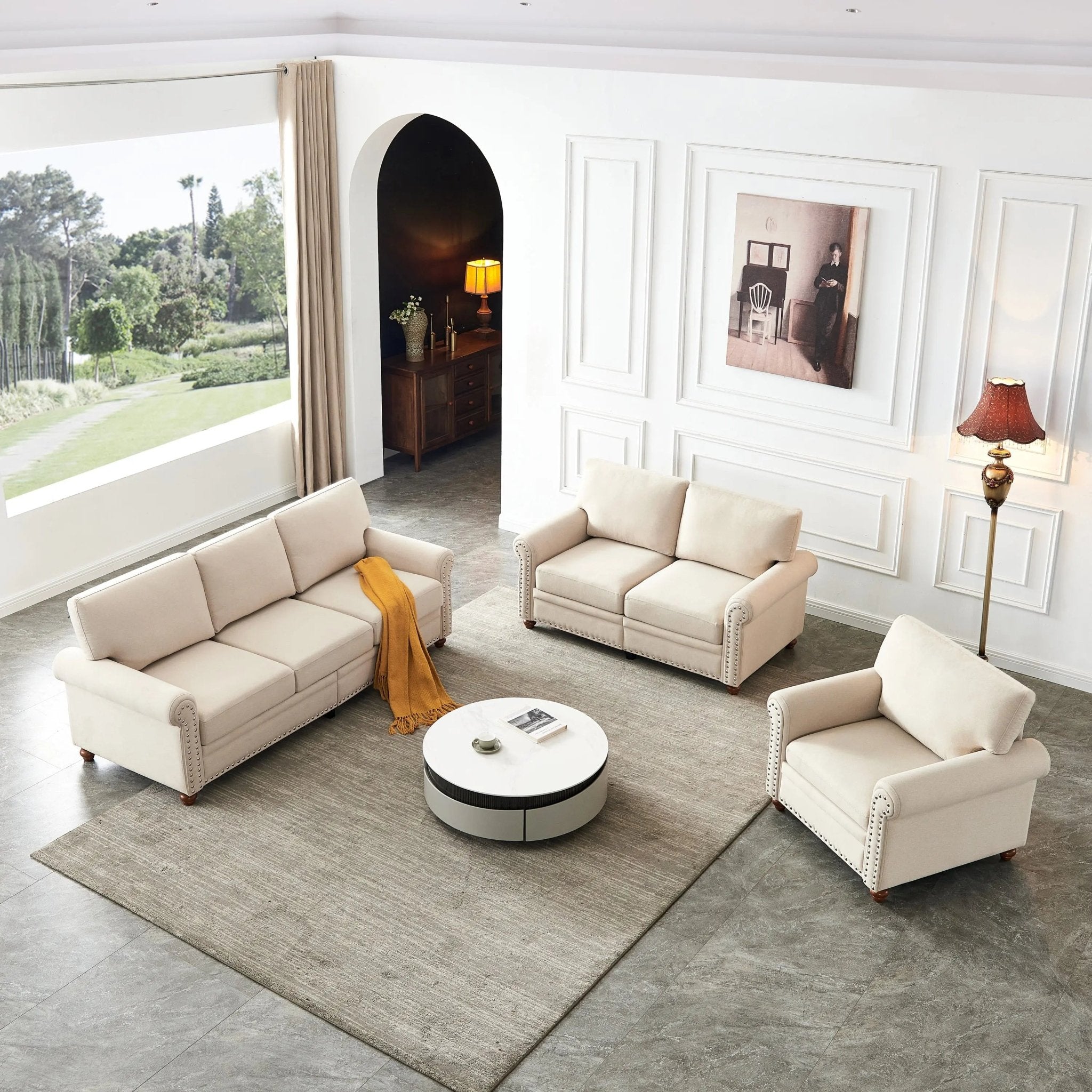 Bellemave® Linen Fabric Upholstery with Storage Sofa 1+2+3 Sectional - Bellemave