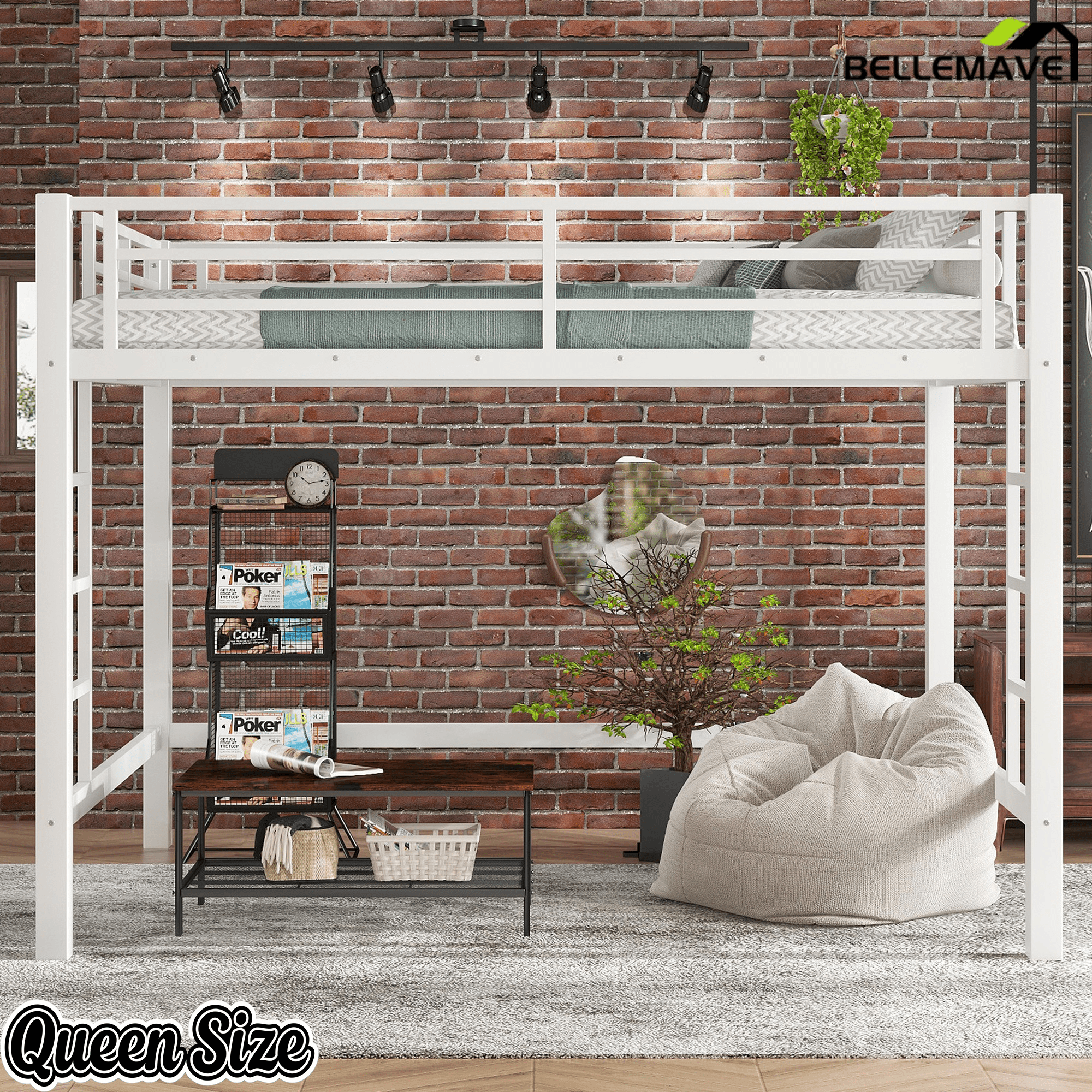 Bellemave® Loft Bed Full Size, Heavy Duty Loft Bed Frame with 2 Build in Ladder and Full Length Guardrail, Easy Assemble, Noise Free Design, No Box Spring Needed, Black - Bellemave