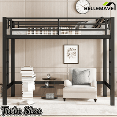 Bellemave® Loft Bed Full Size, Heavy Duty Loft Bed Frame with 2 Build in Ladder and Full Length Guardrail, Easy Assemble, Noise Free Design, No Box Spring Needed, Black - Bellemave