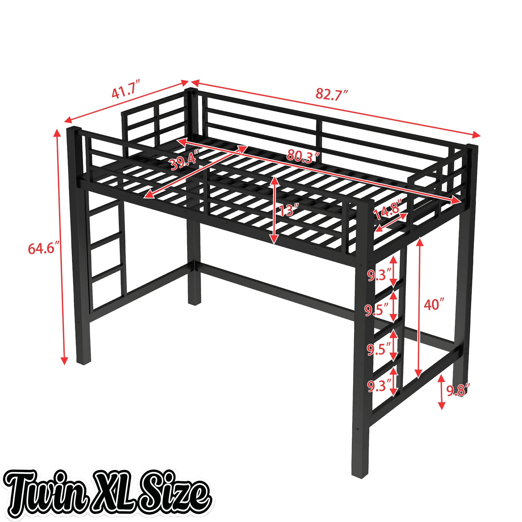 Bellemave® Loft Bed Full Size, Heavy Duty Loft Bed Frame with 2 Build in Ladder and Full Length Guardrail, Easy Assemble, Noise Free Design, No Box Spring Needed, Black - Bellemave