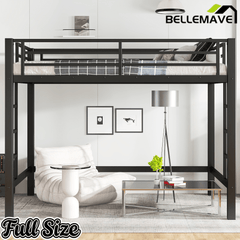 Bellemave® Loft Bed Full Size, Heavy Duty Loft Bed Frame with 2 Build in Ladder and Full Length Guardrail, Easy Assemble, Noise Free Design, No Box Spring Needed, Black - Bellemave