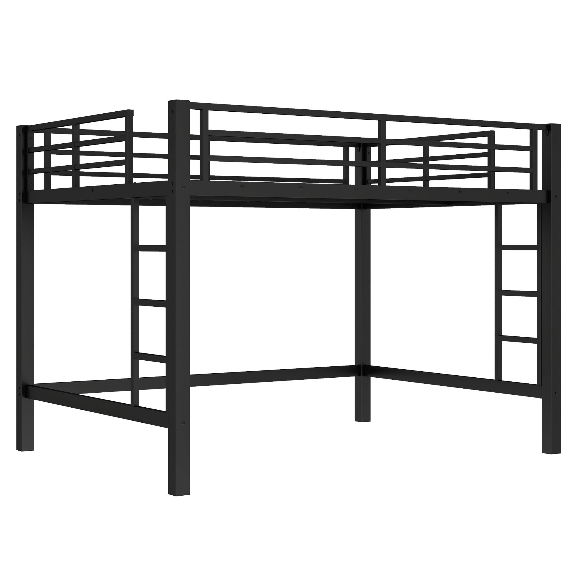 Bellemave® Loft Bed Full Size, Heavy Duty Loft Bed Frame with 2 Build in Ladder and Full Length Guardrail, Easy Assemble, Noise Free Design, No Box Spring Needed, Black - Bellemave