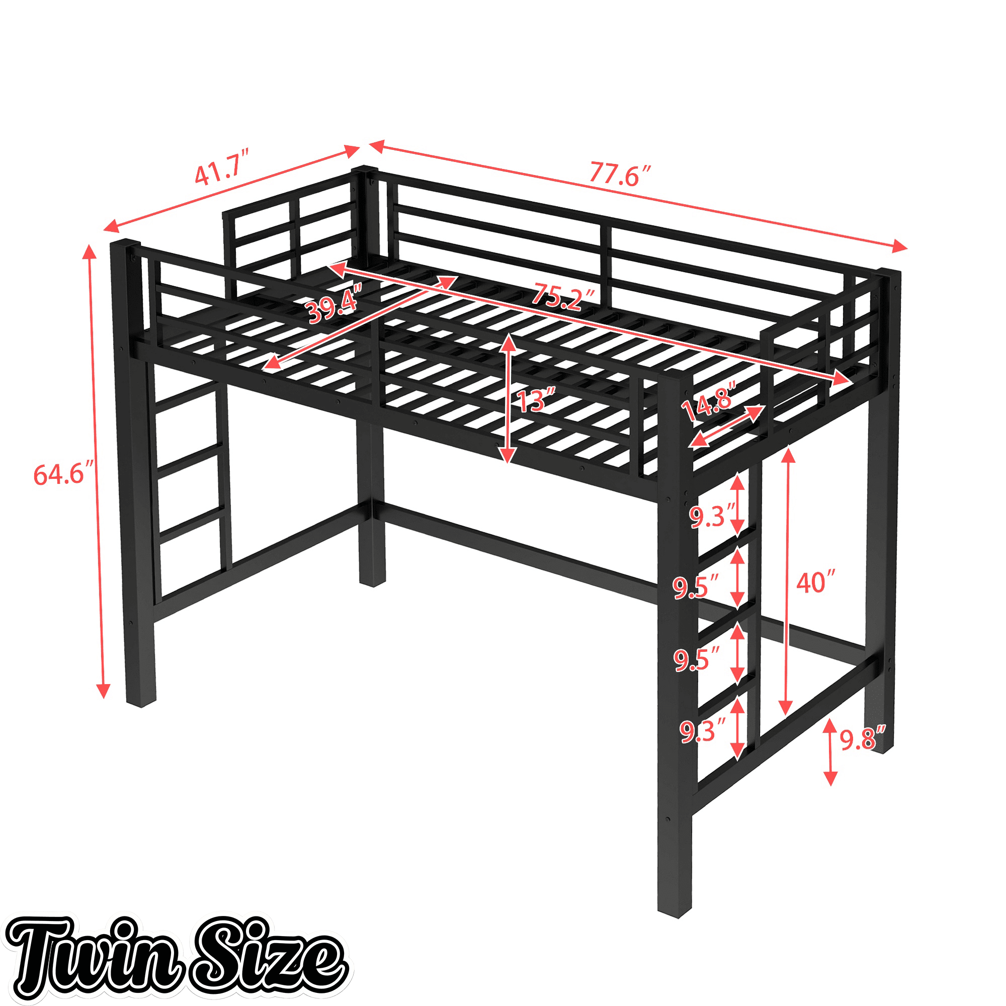 Bellemave® Loft Bed Full Size, Heavy Duty Loft Bed Frame with 2 Build in Ladder and Full Length Guardrail, Easy Assemble, Noise Free Design, No Box Spring Needed, Black - Bellemave