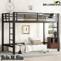 Bellemave® Loft Bed Full Size, Heavy Duty Loft Bed Frame with 2 Build in Ladder and Full Length Guardrail, Easy Assemble, Noise Free Design, No Box Spring Needed, Black - Bellemave