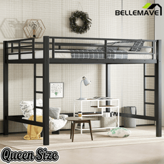 Bellemave® Loft Bed Full Size, Heavy Duty Loft Bed Frame with 2 Build in Ladder and Full Length Guardrail, Easy Assemble, Noise Free Design, No Box Spring Needed, Black - Bellemave