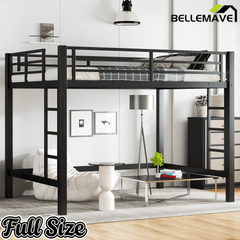 Bellemave® Loft Bed Full Size, Heavy Duty Loft Bed Frame with 2 Build in Ladder and Full Length Guardrail, Easy Assemble, Noise Free Design, No Box Spring Needed, Black - Bellemave