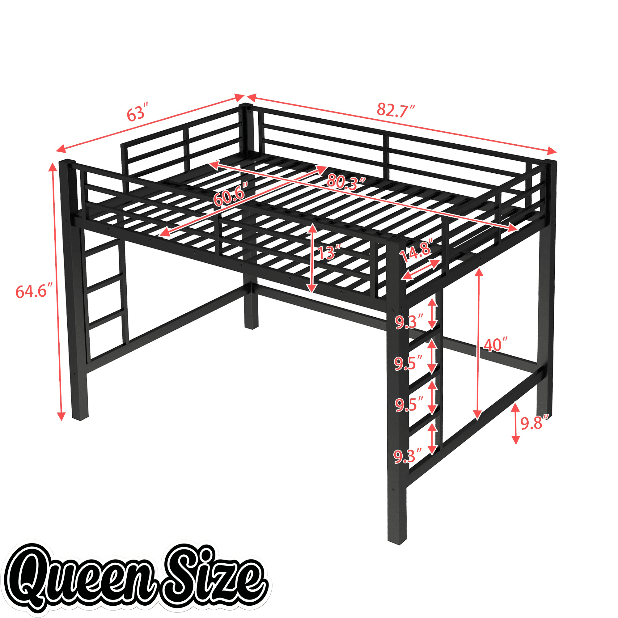 Bellemave® Loft Bed Full Size, Heavy Duty Loft Bed Frame with 2 Build in Ladder and Full Length Guardrail, Easy Assemble, Noise Free Design, No Box Spring Needed, Black - Bellemave