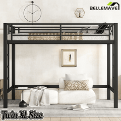 Bellemave® Loft Bed Full Size, Heavy Duty Loft Bed Frame with 2 Build in Ladder and Full Length Guardrail, Easy Assemble, Noise Free Design, No Box Spring Needed, Black - Bellemave