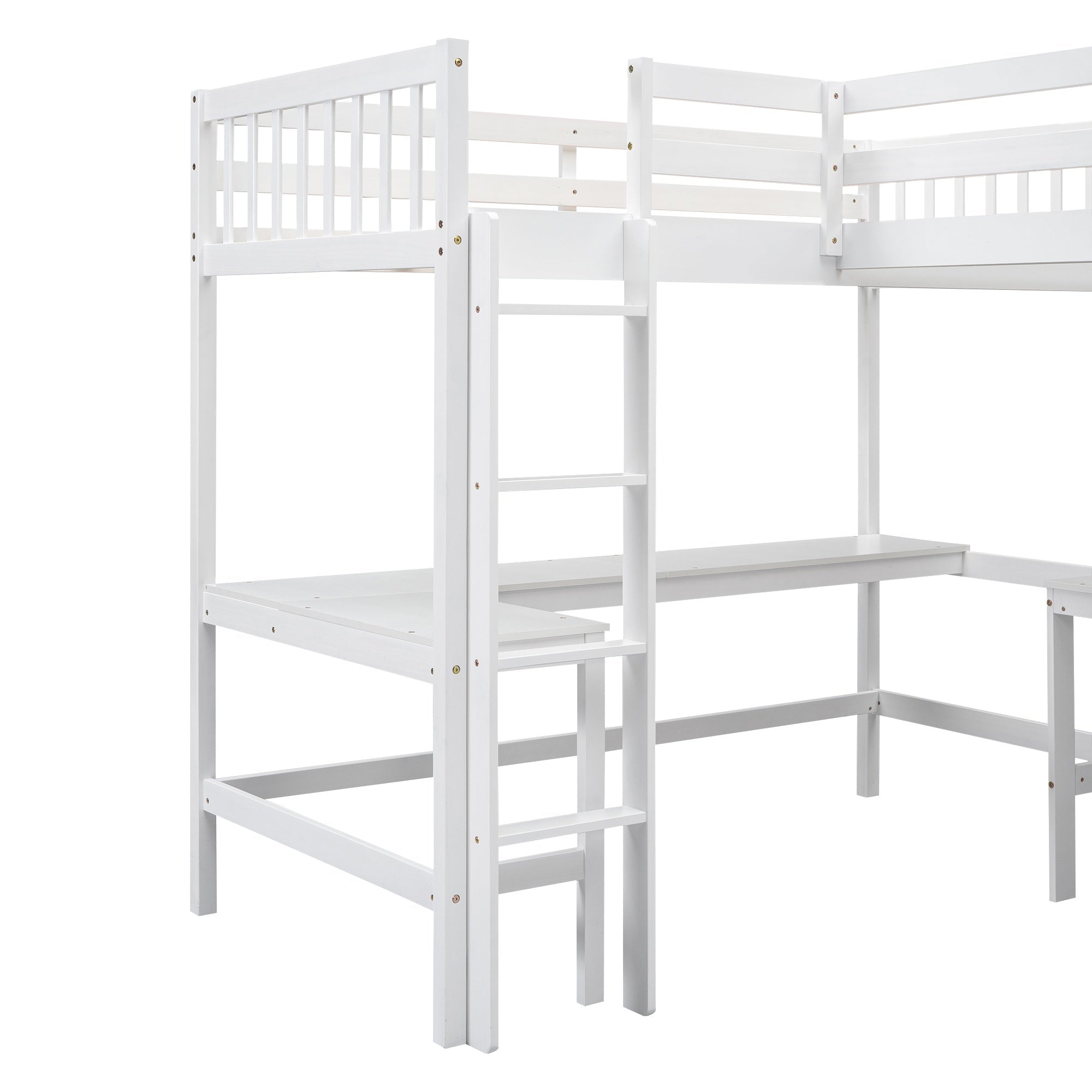 Bellemave® Loft Bed Twin for 2 People, L - Shaped Loft Bed Wood with 2 Desk and 2 Ladders - Bellemave