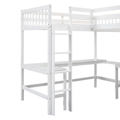 Bellemave® Loft Bed Twin for 2 People, L - Shaped Loft Bed Wood with 2 Desk and 2 Ladders - Bellemave