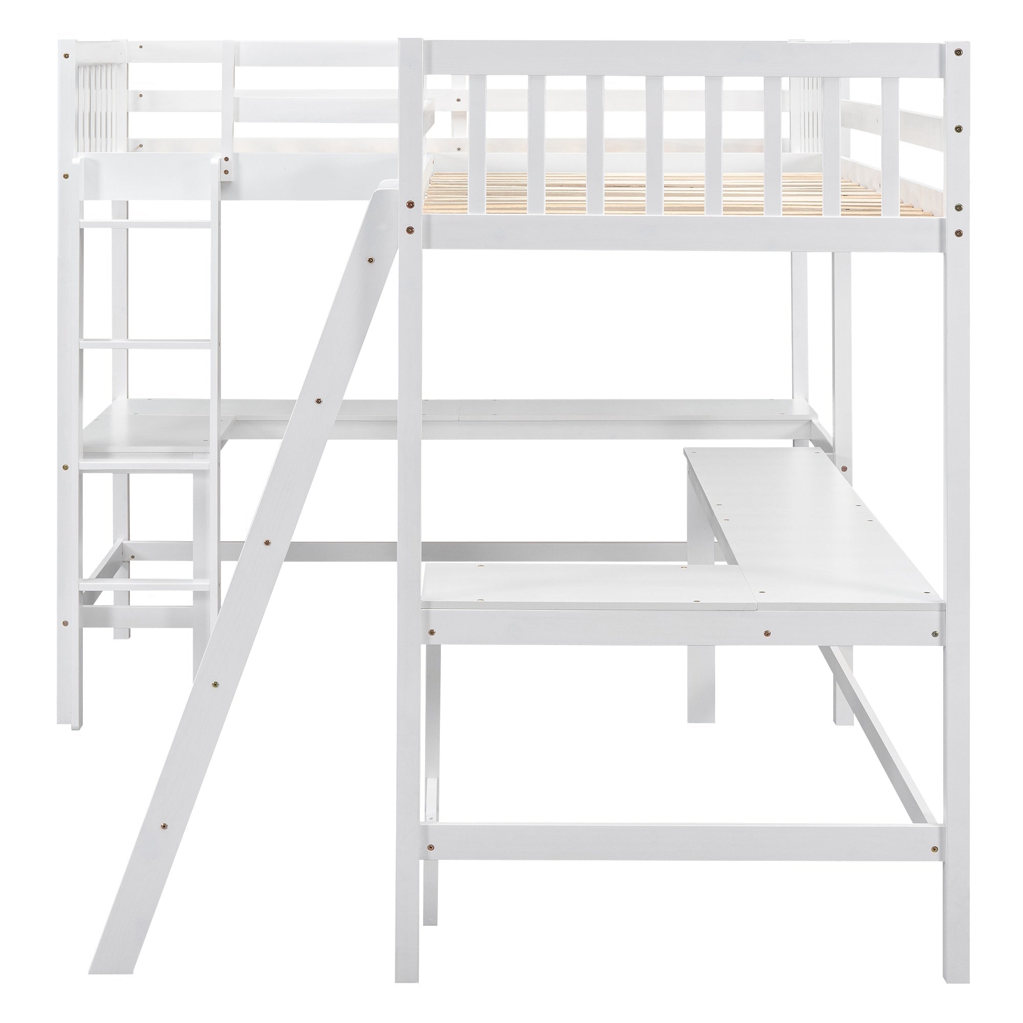 Bellemave® Loft Bed Twin for 2 People, L - Shaped Loft Bed Wood with 2 Desk and 2 Ladders - Bellemave