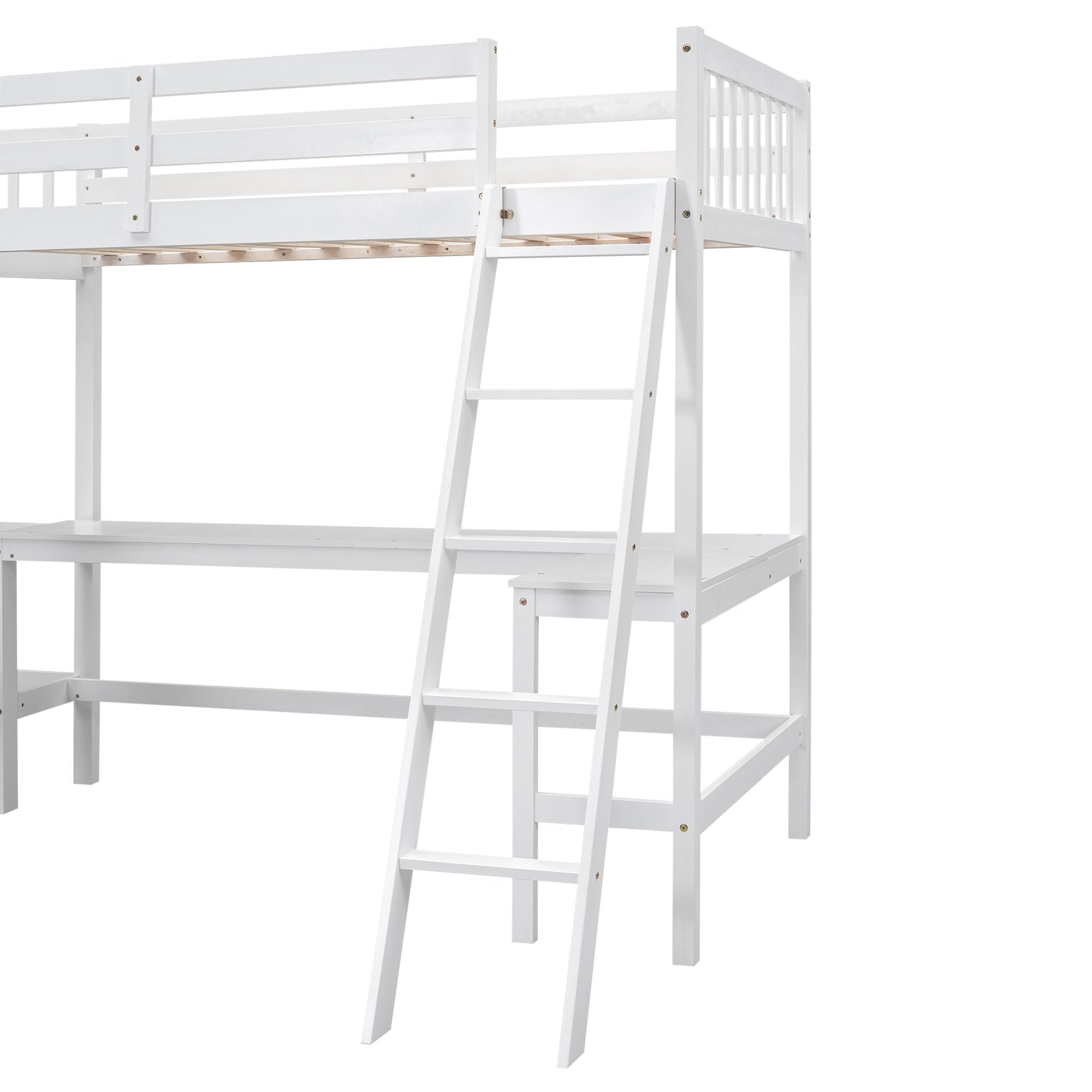 Bellemave® Loft Bed Twin for 2 People, L - Shaped Loft Bed Wood with 2 Desk and 2 Ladders - Bellemave