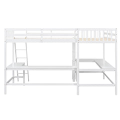Bellemave® Loft Bed Twin for 2 People, L - Shaped Loft Bed Wood with 2 Desk and 2 Ladders - Bellemave