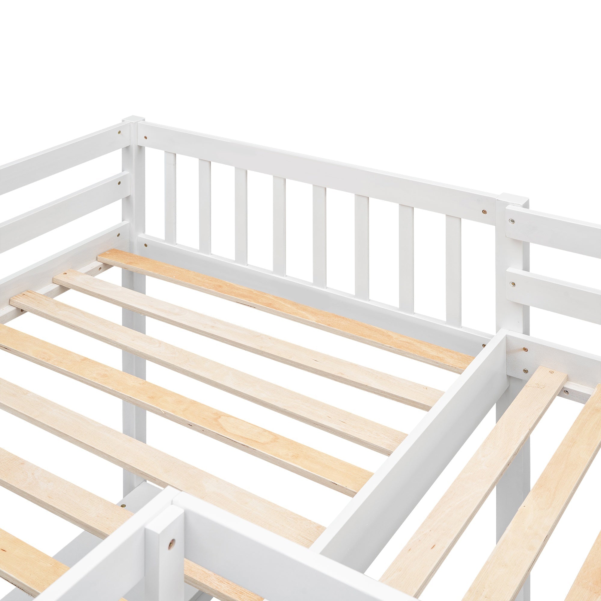Bellemave® Loft Bed Twin for 2 People, L - Shaped Loft Bed Wood with 2 Desk and 2 Ladders - Bellemave
