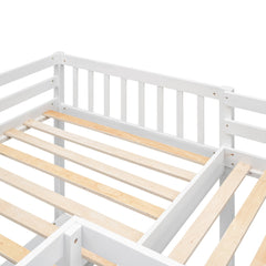 Bellemave® Loft Bed Twin for 2 People, L - Shaped Loft Bed Wood with 2 Desk and 2 Ladders - Bellemave