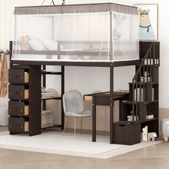 Bellemave® Loft Bed Twin with Storage Drawers ,Desk and Stairs, Wooden Loft Bed with Shelves - White - Bellemave