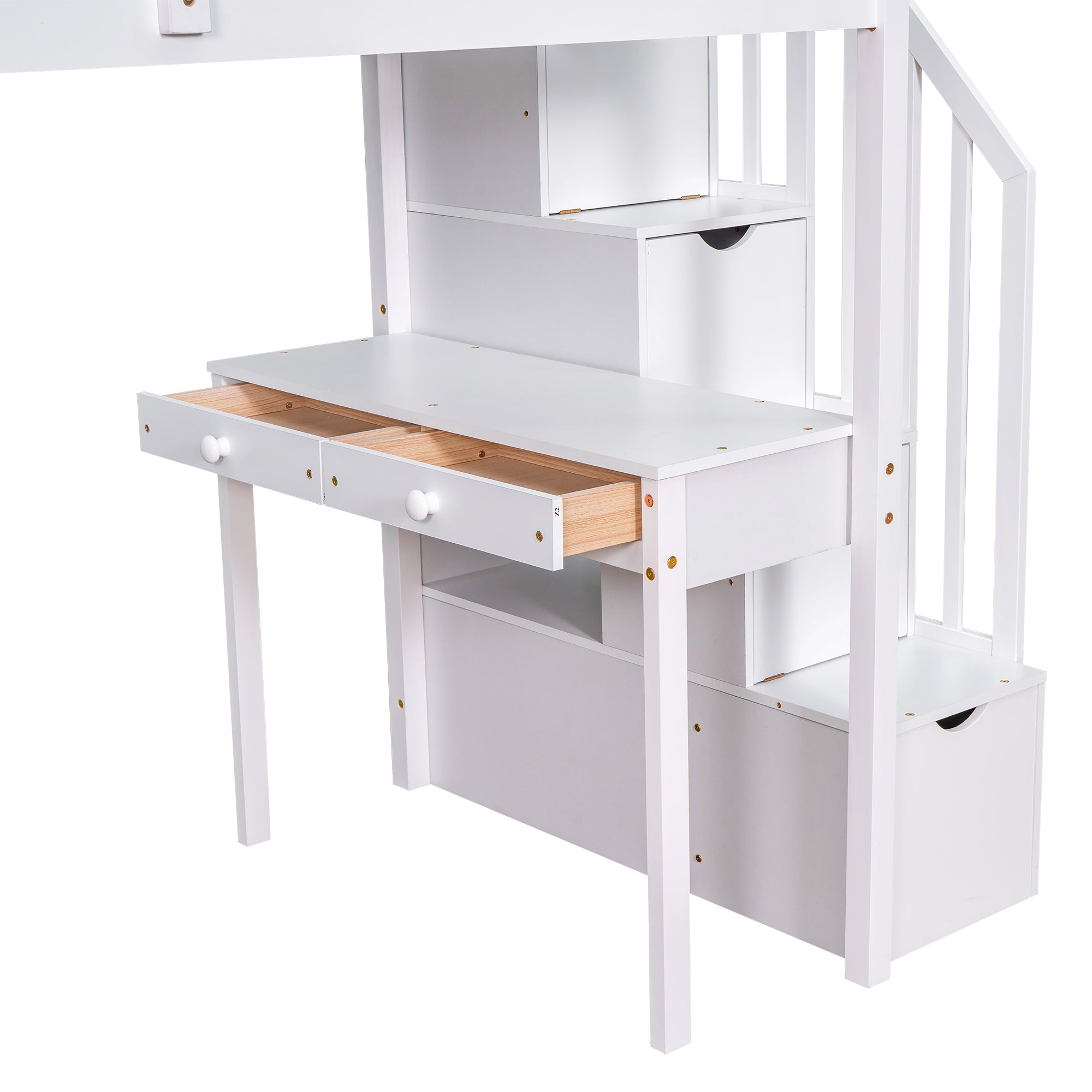 Bellemave® Loft Bed Twin with Storage Drawers ,Desk and Stairs, Wooden Loft Bed with Shelves - White - Bellemave