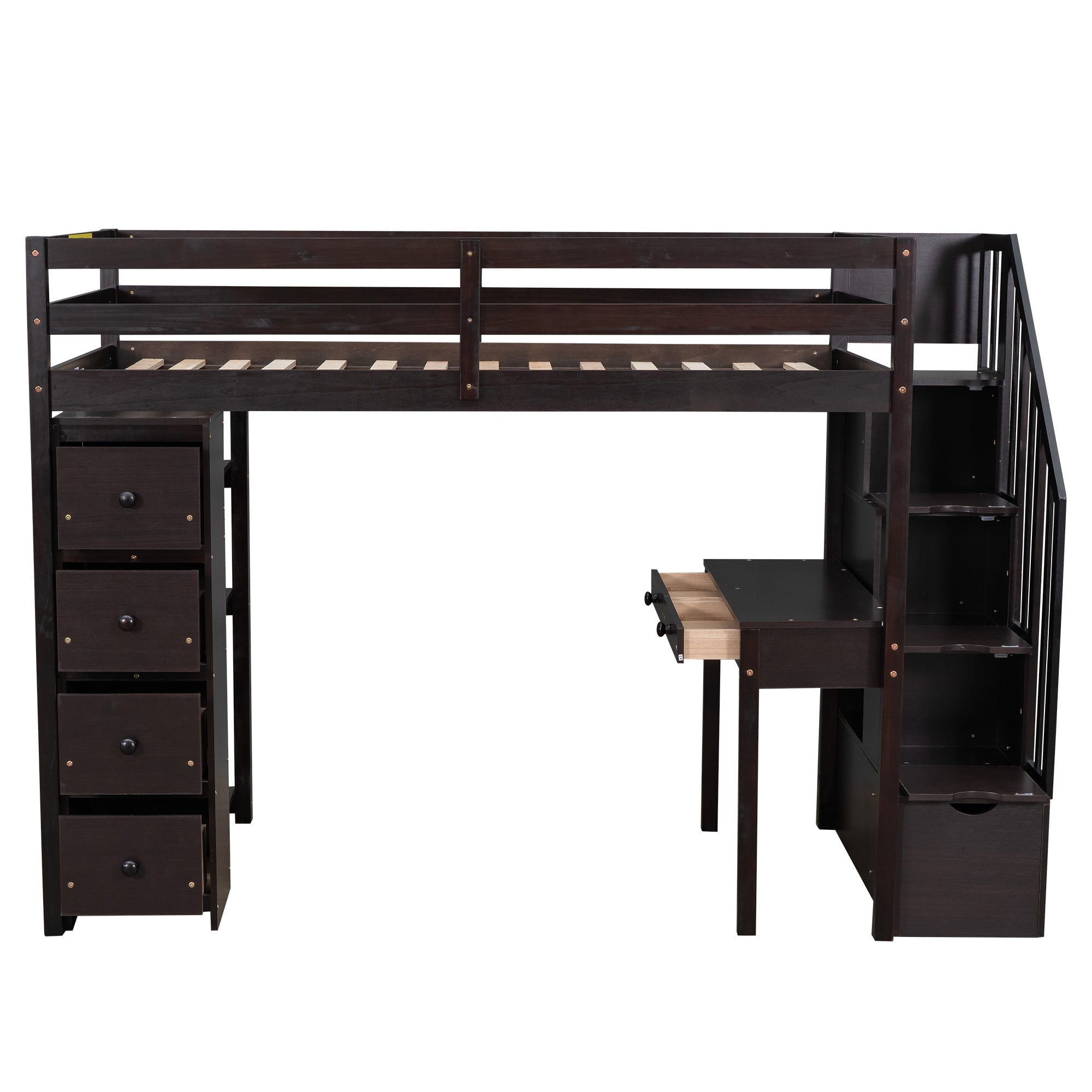 Bellemave® Loft Bed Twin with Storage Drawers ,Desk and Stairs, Wooden Loft Bed with Shelves - White - Bellemave