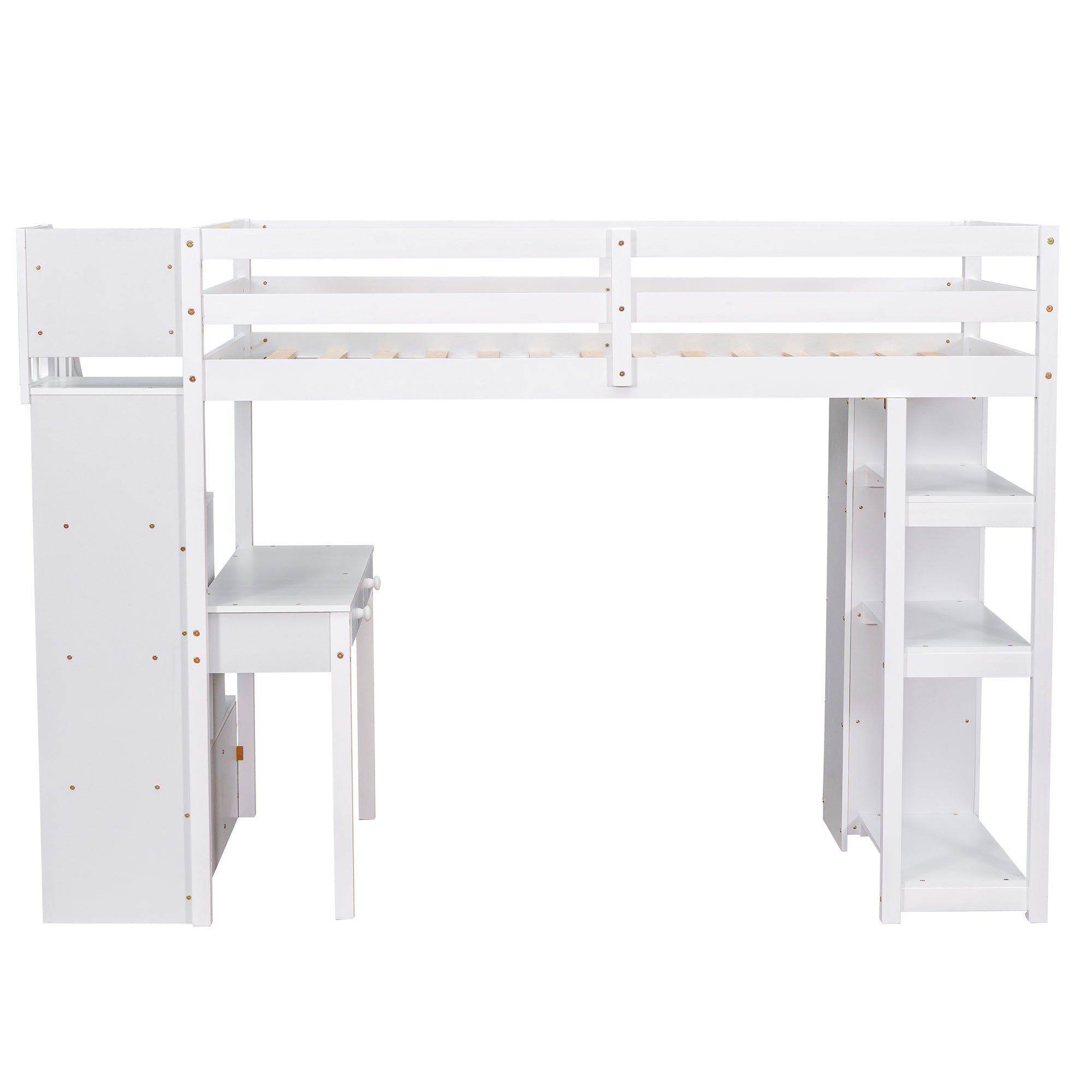 Bellemave® Loft Bed Twin with Storage Drawers ,Desk and Stairs, Wooden Loft Bed with Shelves - White - Bellemave