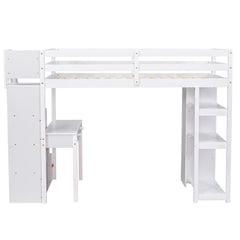 Bellemave® Loft Bed Twin with Storage Drawers ,Desk and Stairs, Wooden Loft Bed with Shelves - White - Bellemave