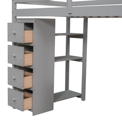 Bellemave® Loft Bed Twin with Storage Drawers ,Desk and Stairs, Wooden Loft Bed with Shelves - White - Bellemave