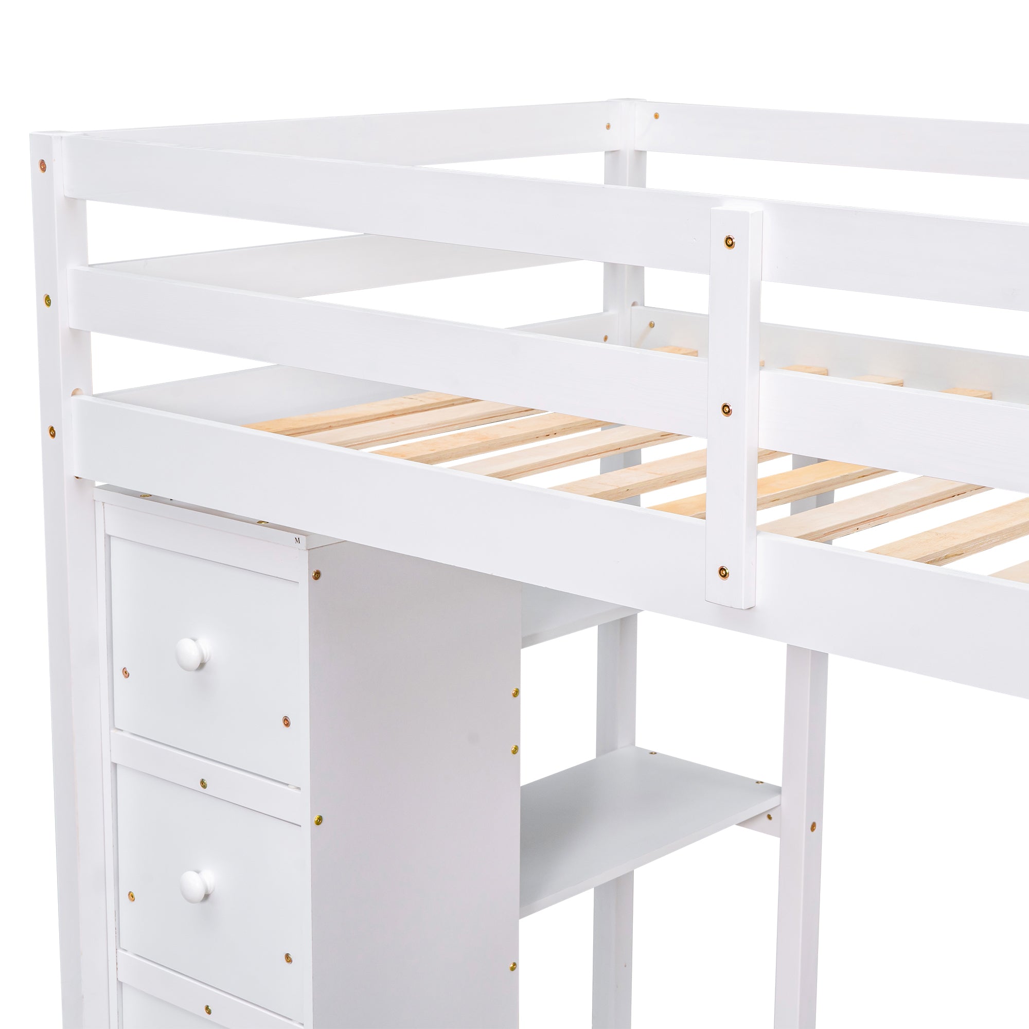 Bellemave® Loft Bed Twin with Storage Drawers ,Desk and Stairs, Wooden Loft Bed with Shelves - White - Bellemave