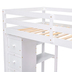 Bellemave® Loft Bed Twin with Storage Drawers ,Desk and Stairs, Wooden Loft Bed with Shelves - White - Bellemave