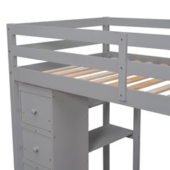 Bellemave® Loft Bed Twin with Storage Drawers ,Desk and Stairs, Wooden Loft Bed with Shelves - White - Bellemave