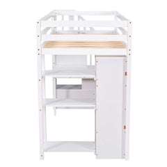Bellemave® Loft Bed Twin with Storage Drawers ,Desk and Stairs, Wooden Loft Bed with Shelves - White - Bellemave