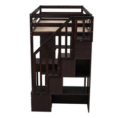 Bellemave® Loft Bed Twin with Storage Drawers ,Desk and Stairs, Wooden Loft Bed with Shelves - White - Bellemave