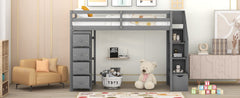 Bellemave® Loft Bed Twin with Storage Drawers ,Desk and Stairs, Wooden Loft Bed with Shelves - White - Bellemave