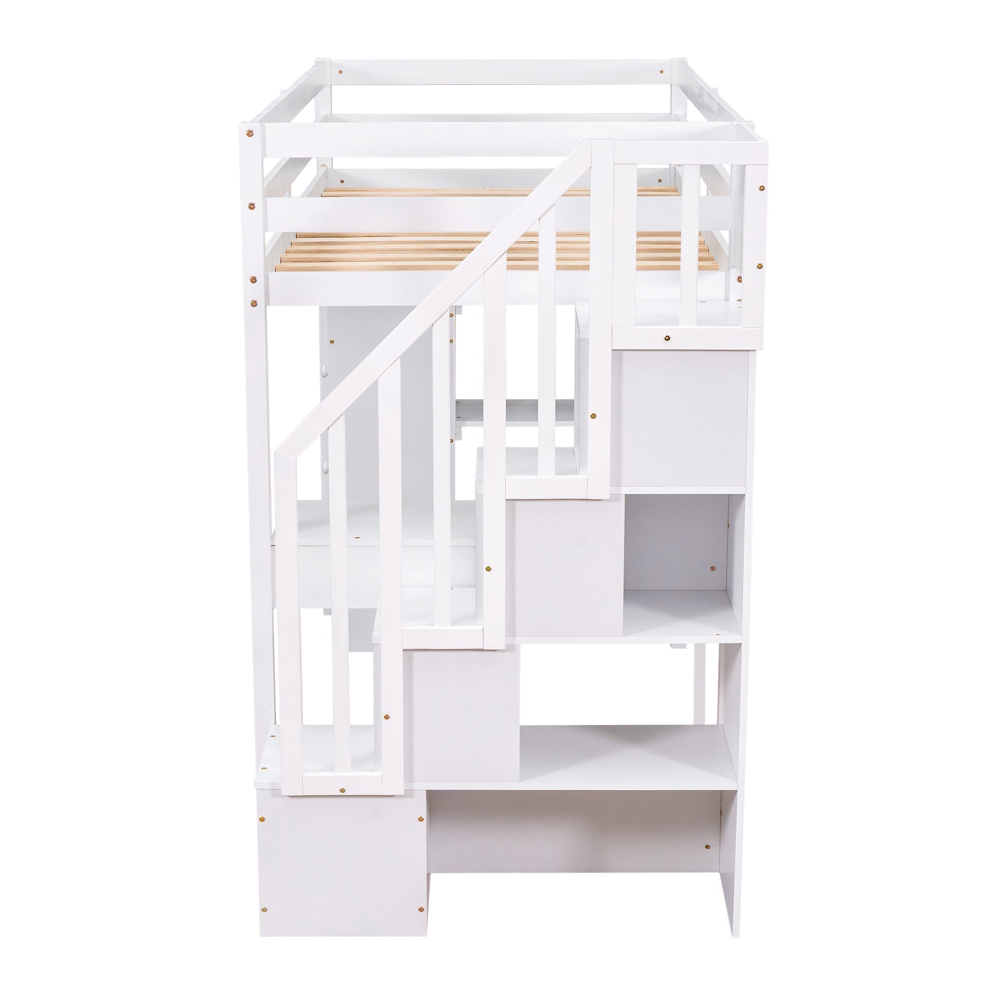 Bellemave® Loft Bed Twin with Storage Drawers ,Desk and Stairs, Wooden Loft Bed with Shelves - White - Bellemave