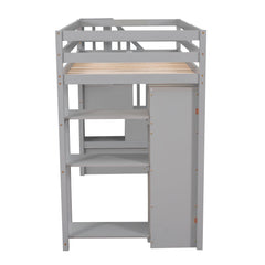 Bellemave® Loft Bed Twin with Storage Drawers ,Desk and Stairs, Wooden Loft Bed with Shelves - White - Bellemave