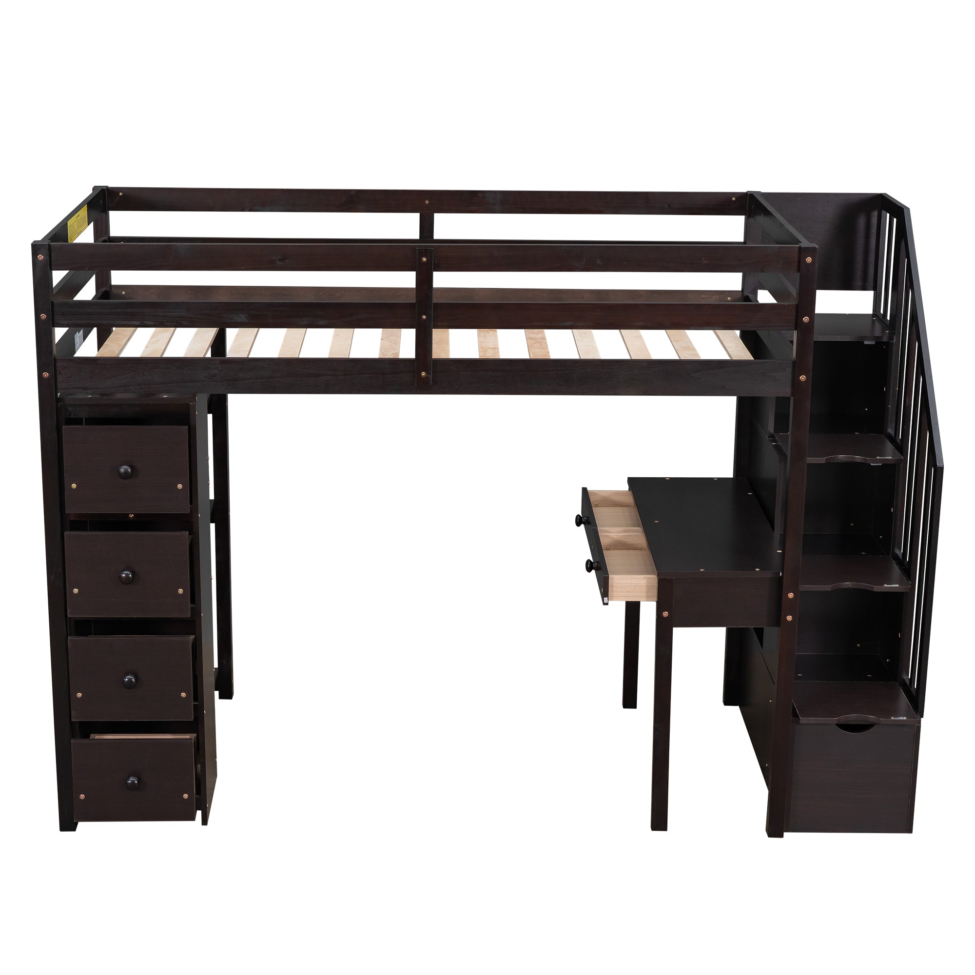 Bellemave® Loft Bed Twin with Storage Drawers ,Desk and Stairs, Wooden Loft Bed with Shelves - White - Bellemave