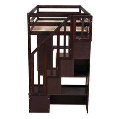 Bellemave® Loft Bed Twin with Storage Drawers ,Desk and Stairs, Wooden Loft Bed with Shelves - White - Bellemave