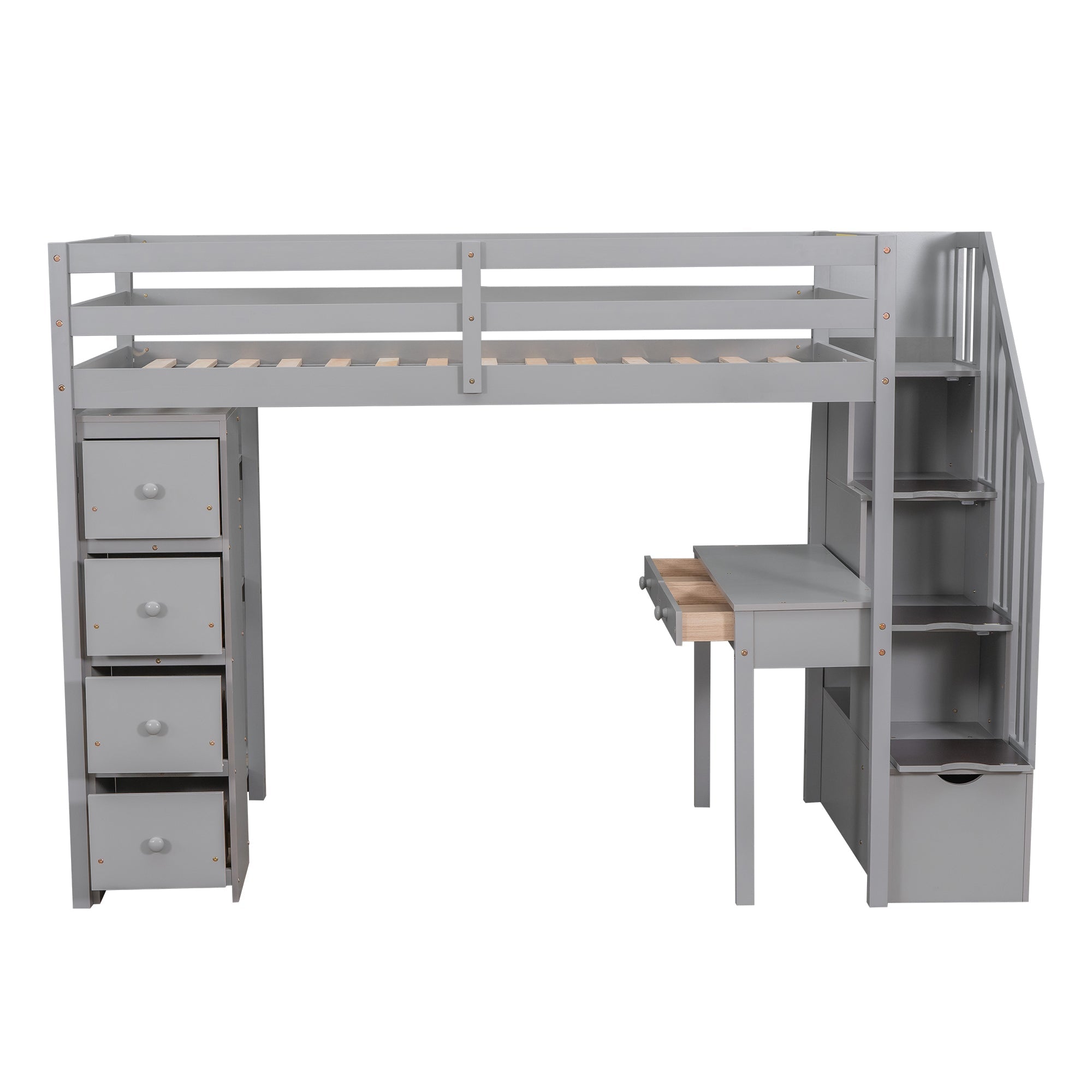 Bellemave® Loft Bed Twin with Storage Drawers ,Desk and Stairs, Wooden Loft Bed with Shelves - White - Bellemave