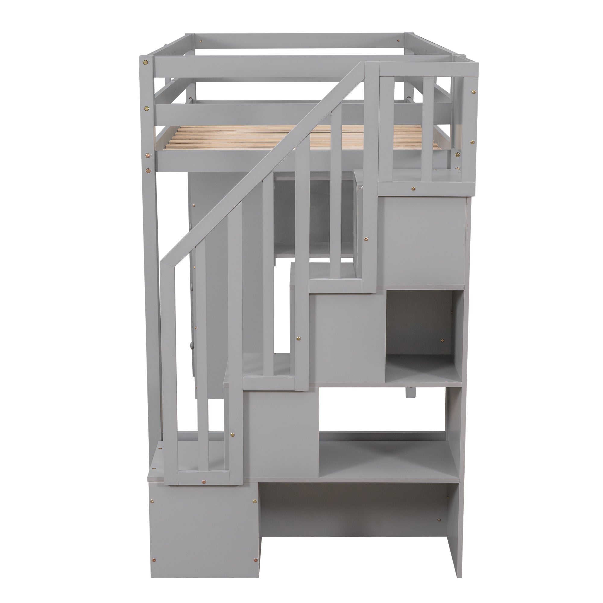 Bellemave® Loft Bed Twin with Storage Drawers ,Desk and Stairs, Wooden Loft Bed with Shelves - White - Bellemave