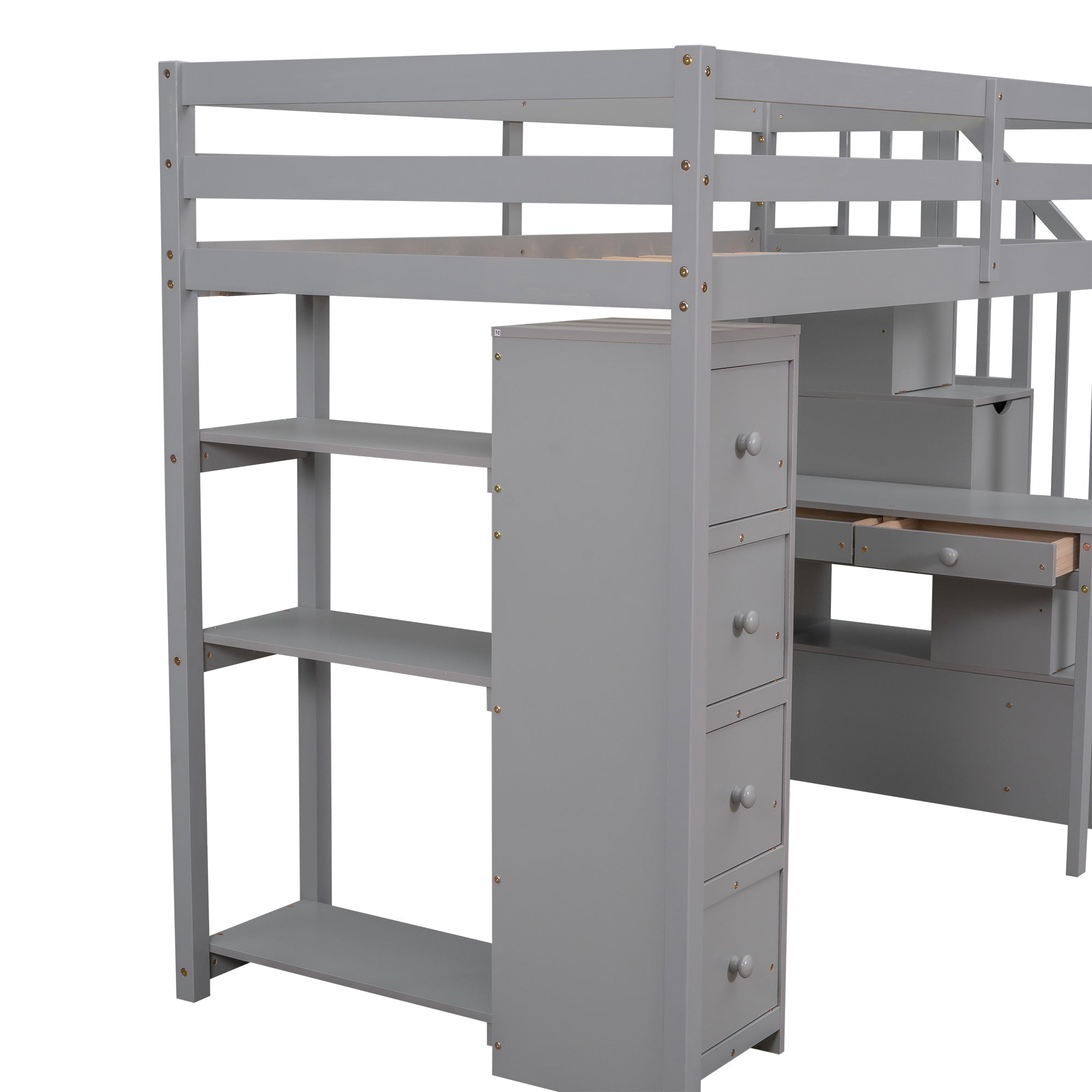Bellemave® Loft Bed Twin with Storage Drawers ,Desk and Stairs, Wooden Loft Bed with Shelves - White - Bellemave