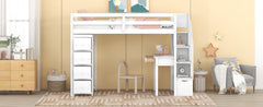 Bellemave® Loft Bed Twin with Storage Drawers ,Desk and Stairs, Wooden Loft Bed with Shelves - White - Bellemave