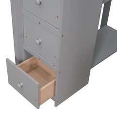 Bellemave® Loft Bed Twin with Storage Drawers ,Desk and Stairs, Wooden Loft Bed with Shelves - White - Bellemave